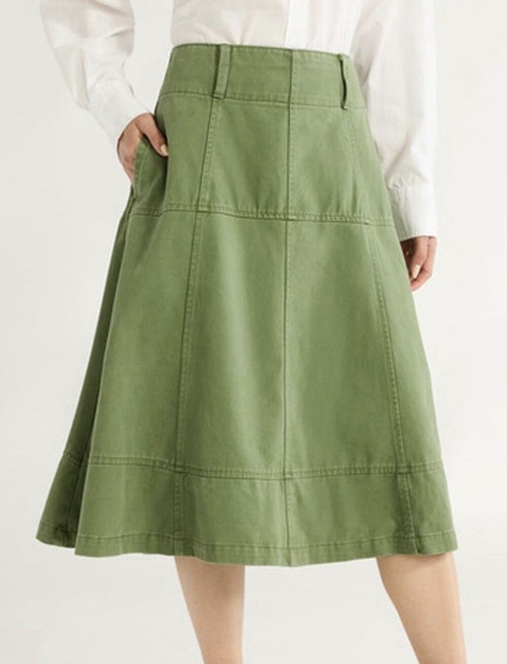 Free Assembly Women's Cargo Green Skirt Flare - Size 10 Preppy Boho Travel Chic